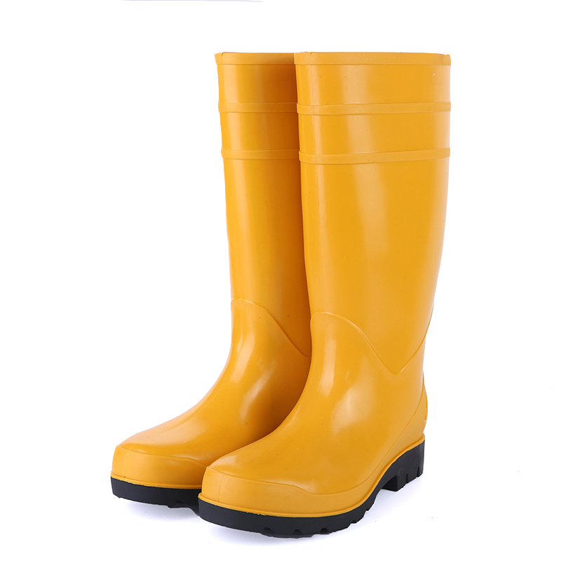 803 مقاوم للماء مضاد للانزلاق حمض الدليل الأصفر غير السلامة بريق PVC أحذية المطر