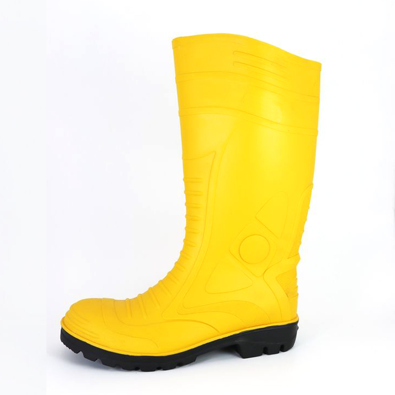 807YB膝盖高防滑脚趾穿刺刺穿黄色PVC安全雨靴