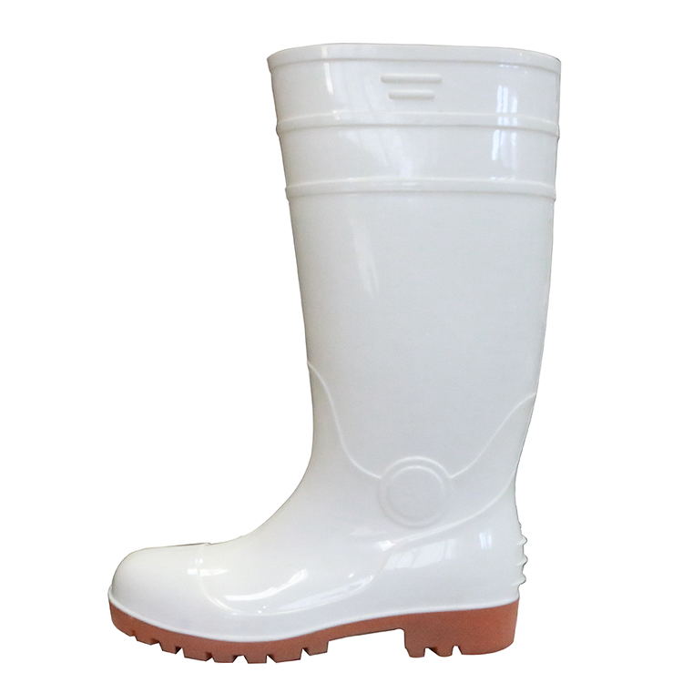 F30WN white anti slip water proof pvc glitter safety rain boots steel toe