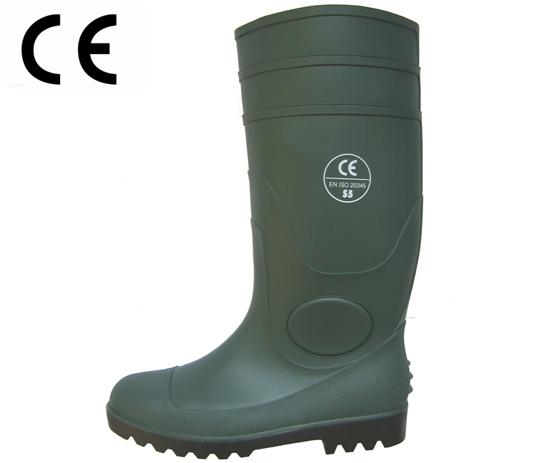 GBS green pvc safety rain boots with steel toe and plate
