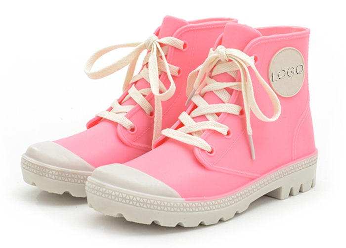 HFB-004 pink color lace up ladies ankle rain boots shoes
