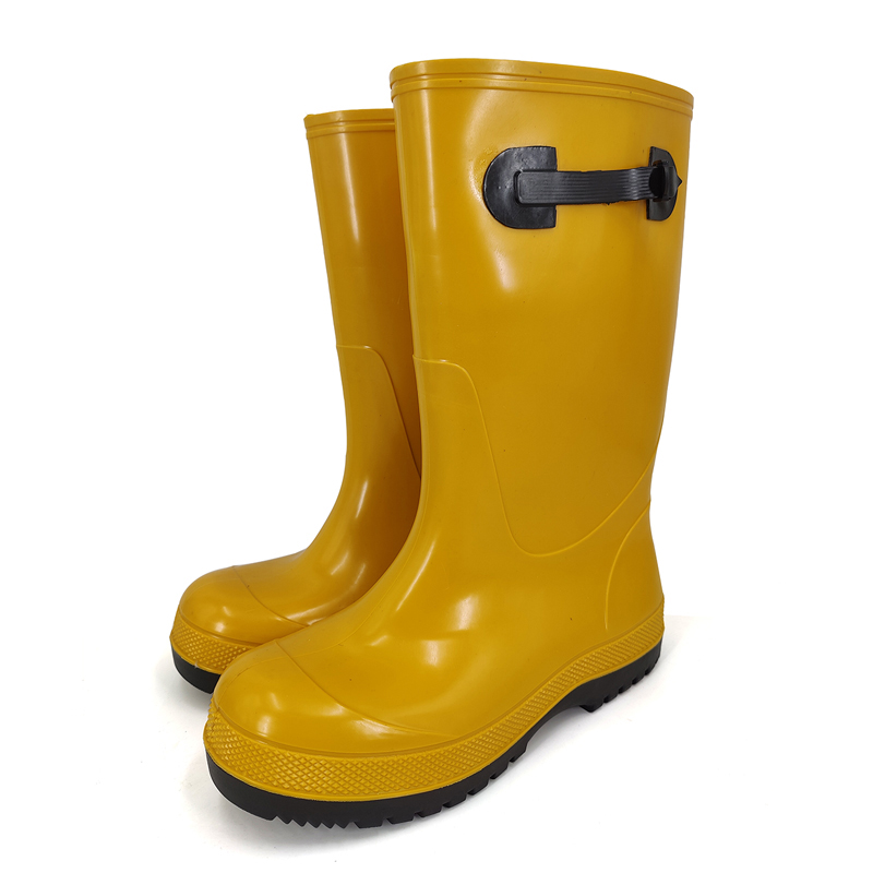 R020 Knee high anti slip waterproof non safety pvc overshoes yellow slush boots