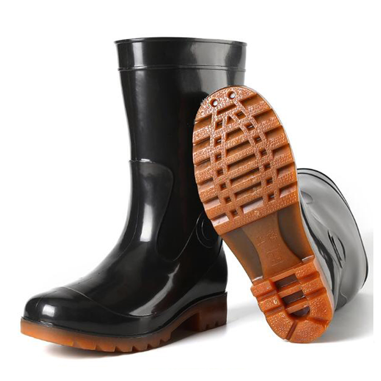 SQ-606B high heels non safety oil acid resistant cheap black pvc glitter rain boots men