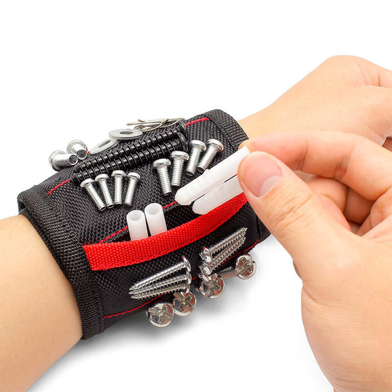 Custom Printed Logo Bolts Kits Hand Electricians Holds Nails Kit Hook Wrist 5 Row Tool Magnetic Wristband Screws Holder