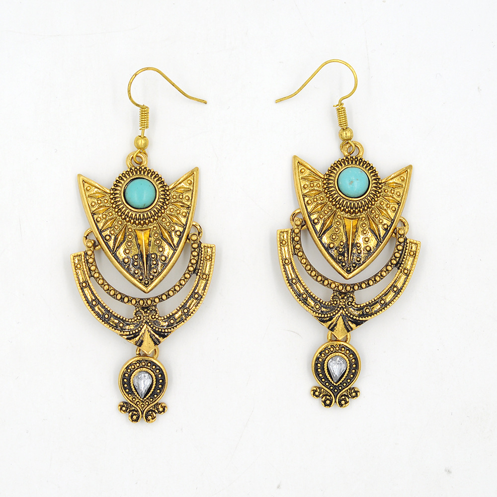 Europa und die Vereinigten Staaten neue Ohrringe übertrieben National Alloy Ohrringe Hersteller Wholesale Diamond Turquoise Ohrringe