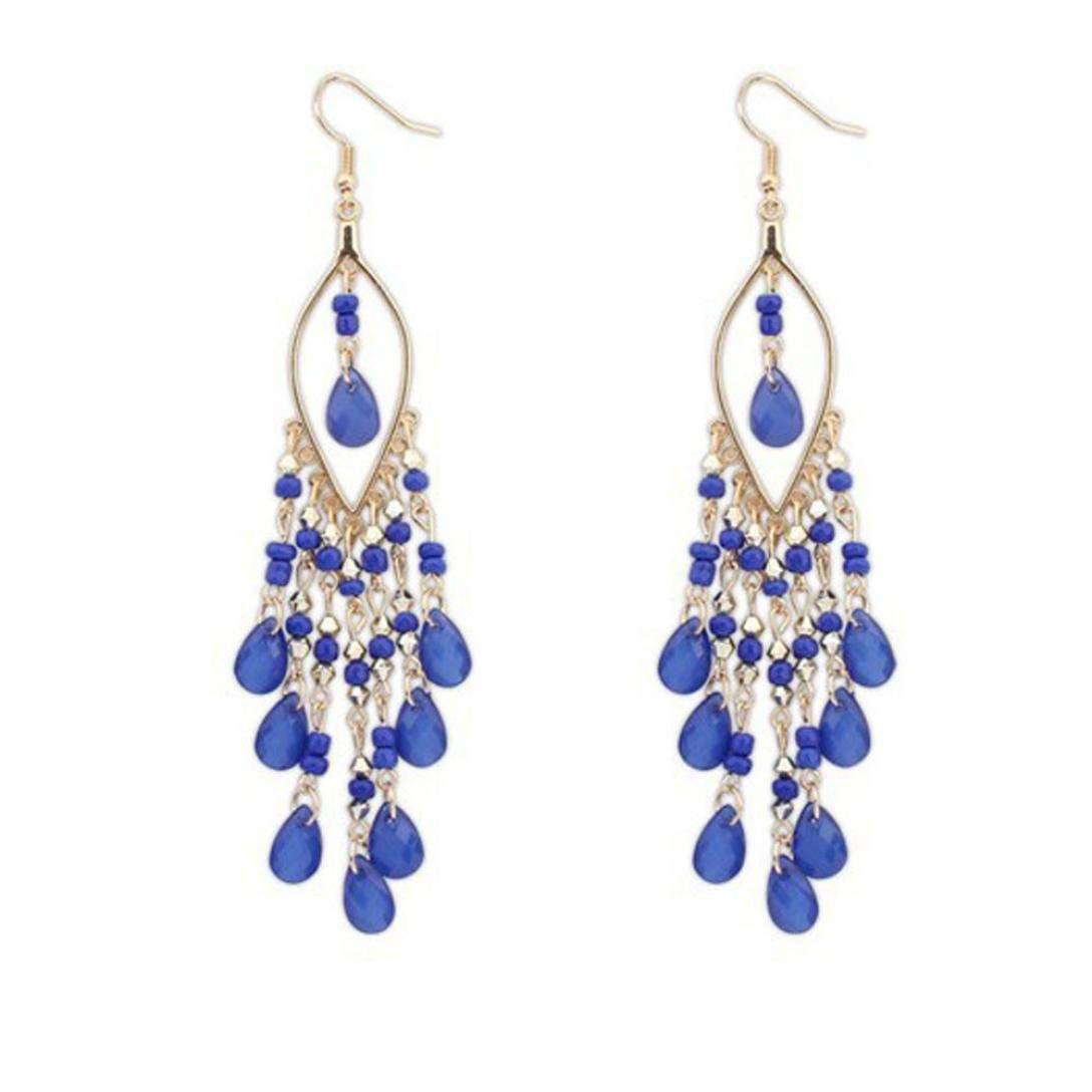 Fashion Women Long  Beaded Ear Stud Hook Dangle Earrings Jewelry Multi Color for Wemen Choose As Gift