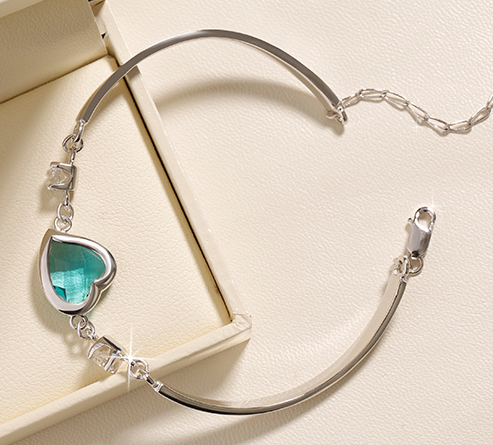 High Quality Sterling Silver Heart Shape Gemstone Bracelet Bangle Manufacturer in China