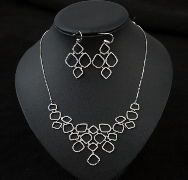 Hollow Design CZ Stone Jewelry set Wedding Necklace and Earring Set Manufacturer