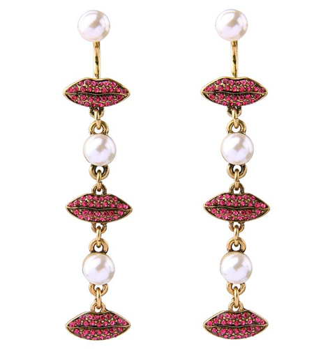 Long Pendant Designs Pearl Pink Lip shaped Pearl Earrings manufacturer China