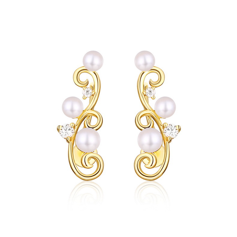 New S925 sterling silver rattan earrings court retro wild pearl earrings ladies earrings