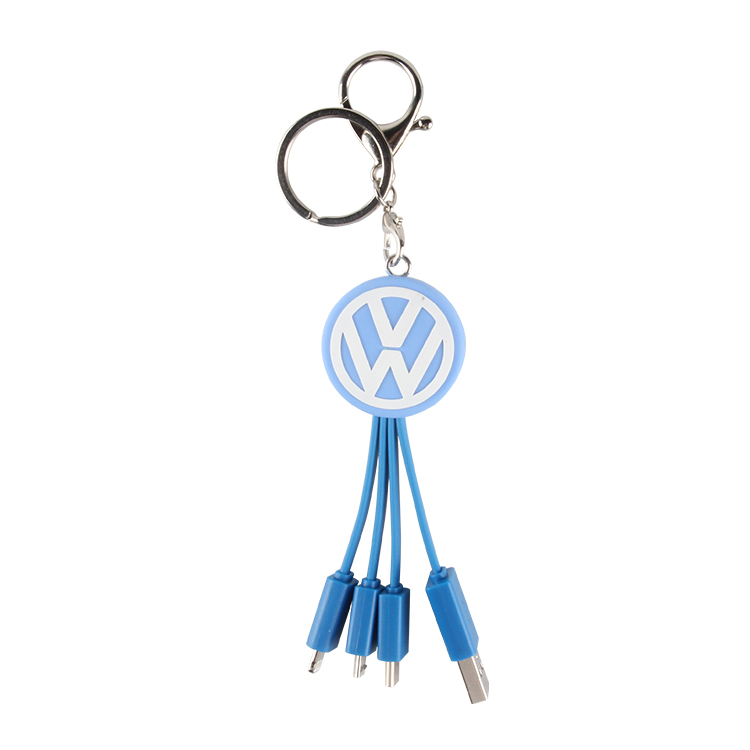 Bespoke Soft PVC 3-in-1 multi usb charger cables keyring