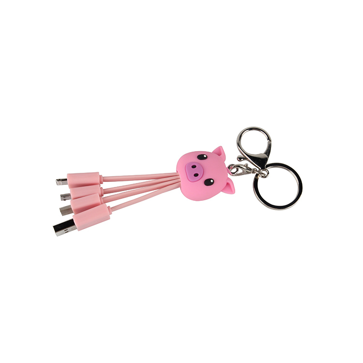 Custom pvc shape trend keyring cable type c micro usb multi function 4 in1 3 in1 fast charging pd charger keychain cable