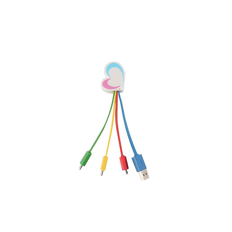 Customized Bespoke Soft PVC Heart shaped Multi USB charging cable adpaters