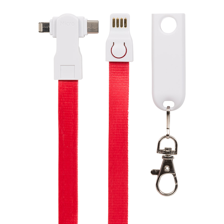 Lenny lanyard 3 in 1 charging cable for iphone micro usb & type c