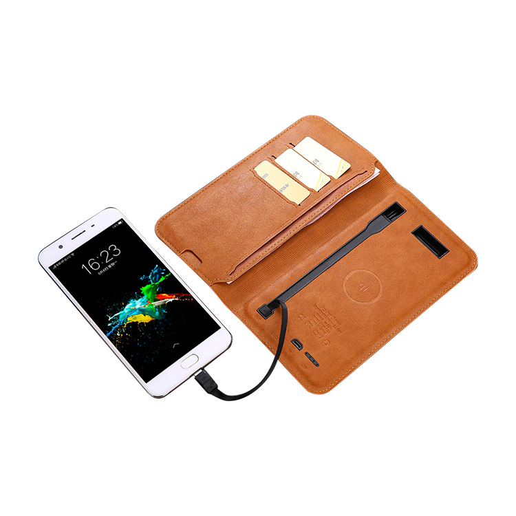 Qi best wallet  portable 5w PU leather wireless charger power bank 5000mah