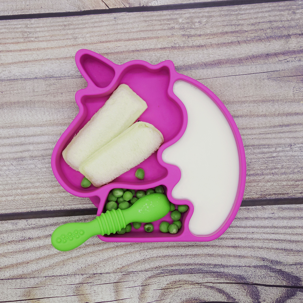 100% Food Grade Silicone Grip Dish Suction Design Divided Toddler Plate BPA free Silicone Baby Unicorn Plates