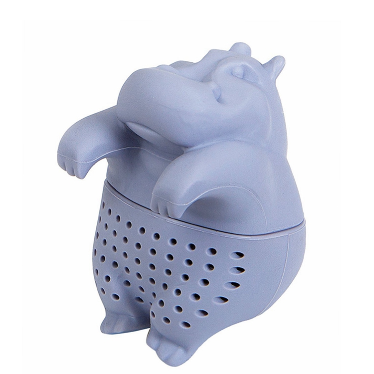 100% infusor de chá de silicone de forma de hipopótamo com qualidade alimentar, filtro de chá de silicone e hipopótamo
