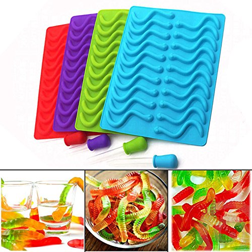 20 Cavity Silicone Gummy Worm Chocolate Candy Mold with Liquid Droppers