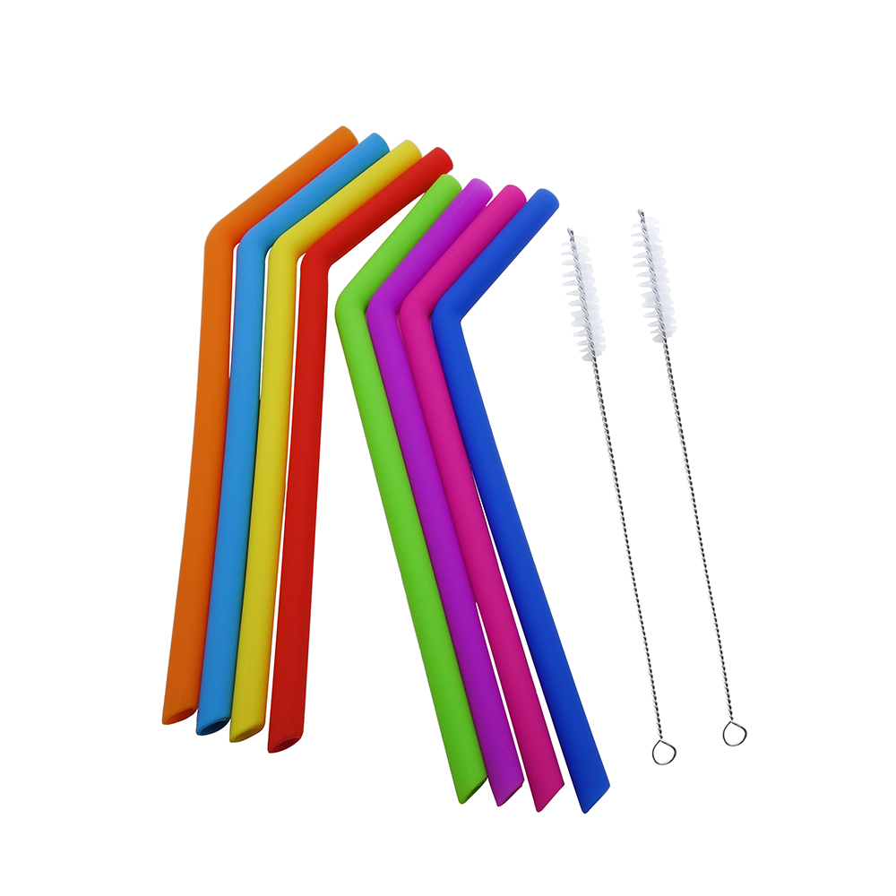 2018 trends Reusable Food grade Silicone Straws with two brushes
