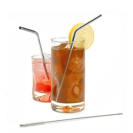 4 PCS reusable stainless steel straws and cleaning brush
