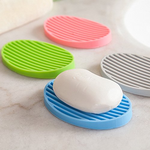 4包装什锦彩色椭圆形硅胶肥皂碟套装美国FDA硅胶肥皂保存托盘