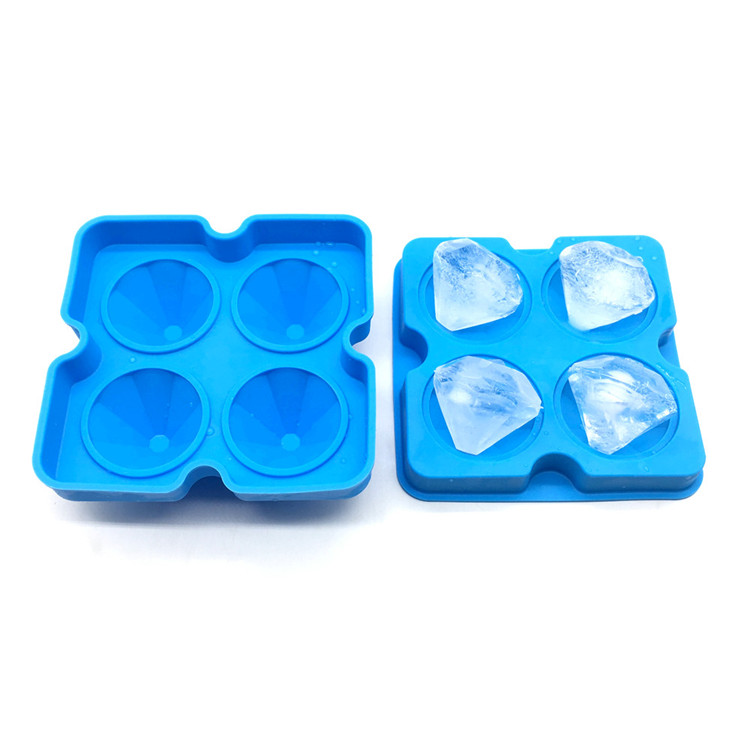 Paquete de 4 bandejas de cubitos de hielo de silicona en forma de diamante con tapas, moldes de hielo de liberación fácil de silicona sin BPA con embudo