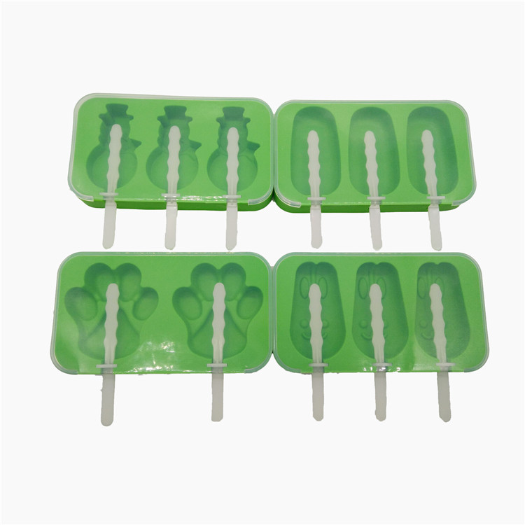 4-pack FDA siliconen pop pop mold met deksel, ijs popsicle maker met sticks
