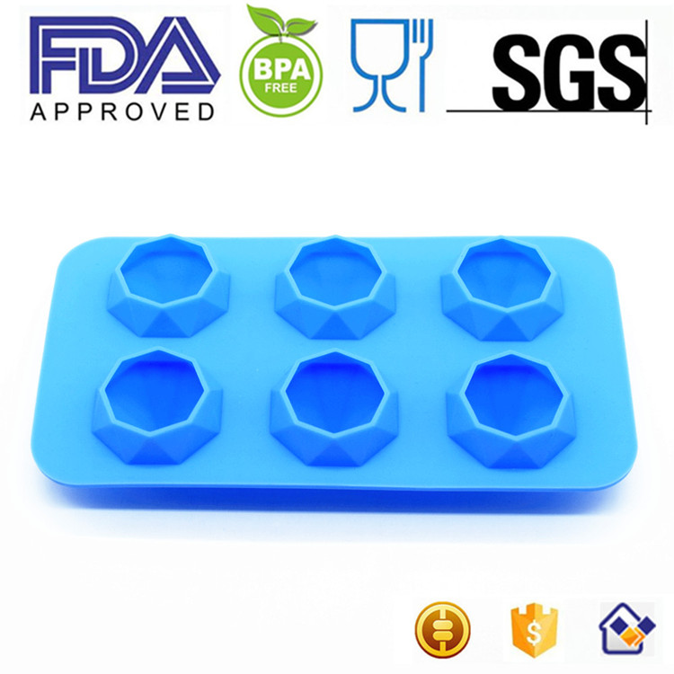 6 cavity Diamond Ice Cube Trays Silicone Mold For Diamond Shaped Ice, Jelly, Chocolate And Soap