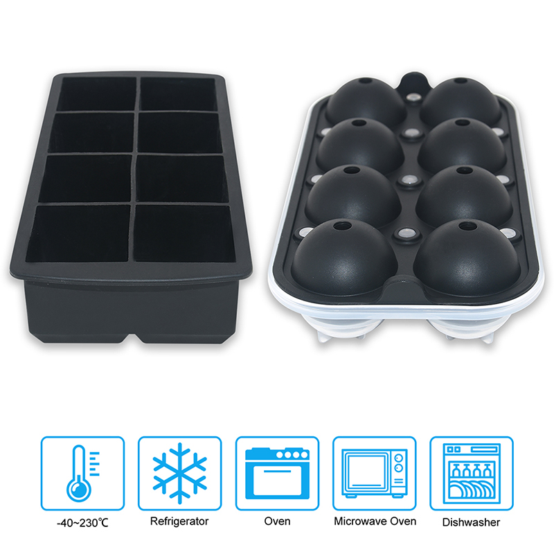 8 Cavity Flexible Large 2 inch Whiskey Ice Ball Maker Mold Easy Release Round Sphere Silicone Ice Cube Tray With Lid