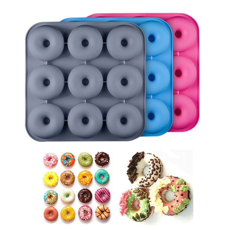 9腔DIY硅胶甜甜圈模具，无毒的FDA硅胶甜甜圈盘