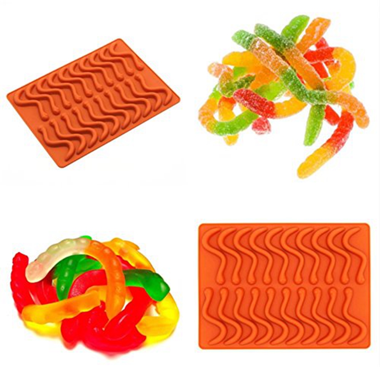 Amazon Hot Selling 100% Food Grade Silicone Gummy Worm Candy Chocolate Mold