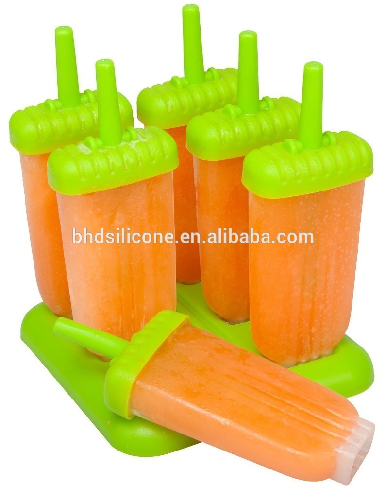 Moules chauds de tube de fabricant de bruit de glace de silicone d'Amazone de vente, moule de Popsicle avec le support