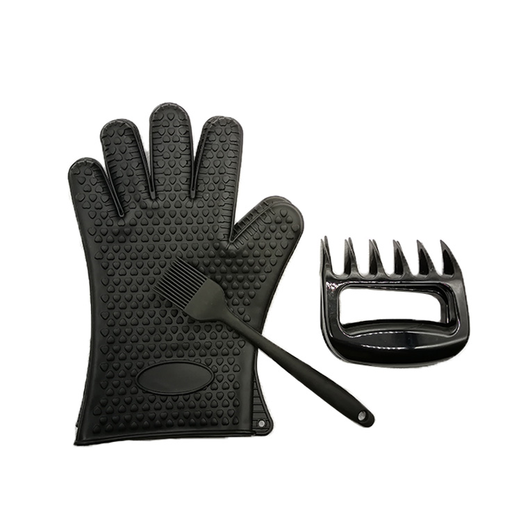 Amazon Hot Selling Silicone Kitchen Microwave Oven BBQ Glove , Plastic Meat Claws And Silicone BBQ Brush