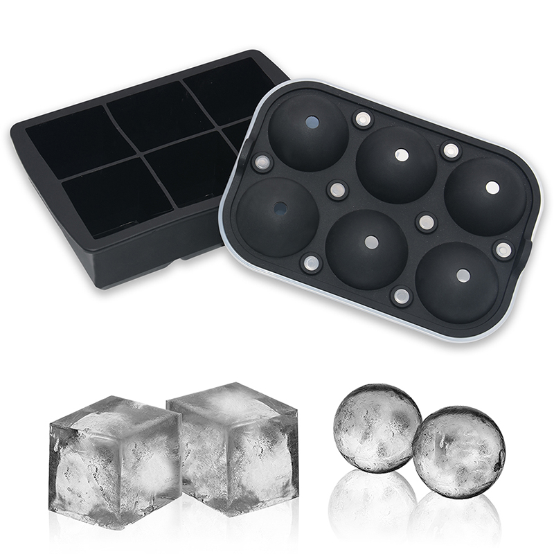 BHD BPA livre liberar facilmente reutilizável 6 esfera cavidade de gelo bandeja de cubo personalizado uísque de gelo fabricante de bolas quadrado molde de gelo silicone