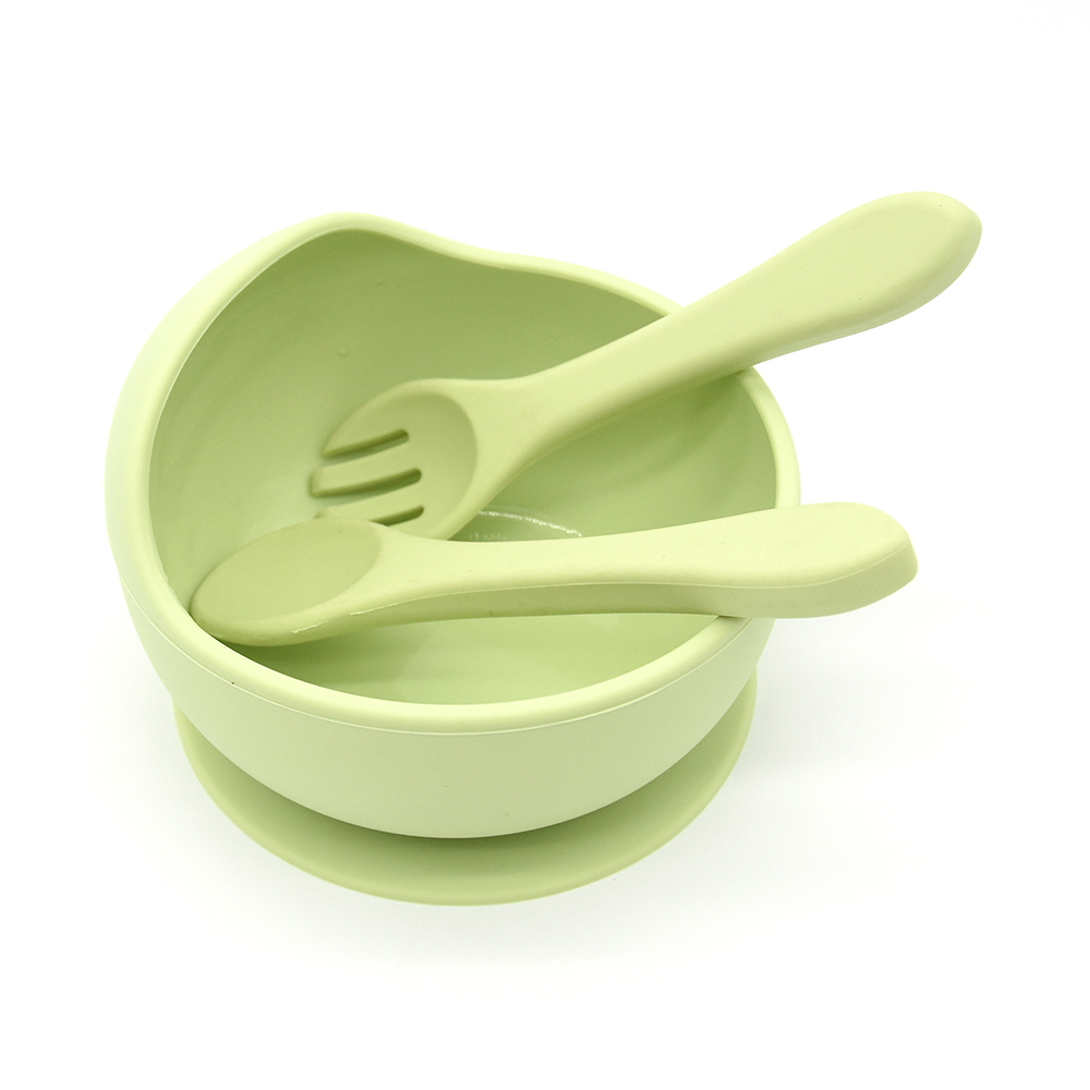 BHD Eco-friendly Non-toxic Food Grade Silicone Soft Suction Baby Bowl with Spoon and Fork for Kids