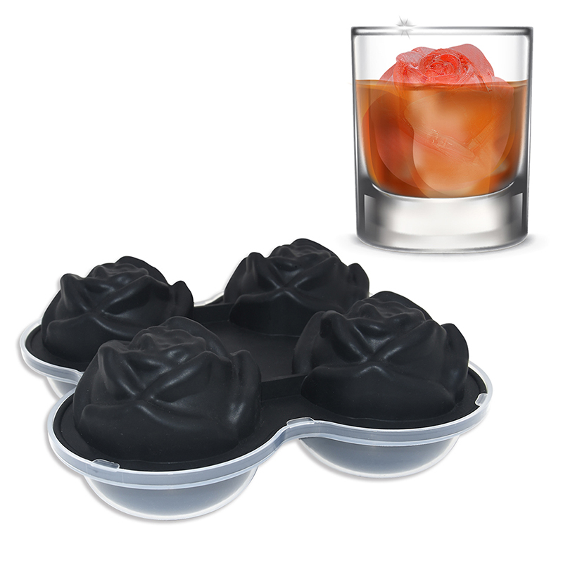 BHD批发3D玫瑰花朵设计冰块托盘洗碗机安全冰球制造商模具耐用硅胶冰球模具