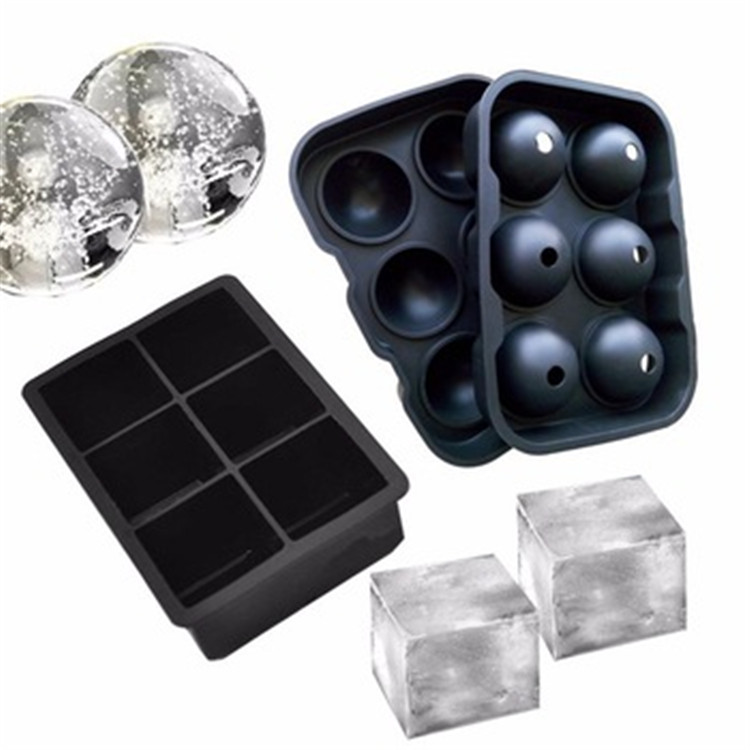 BPA Free Ice Cube Banys Silicone Combo (Juego de 2) -Sphere Ice Ball Maker con Lid y Large Square Moulds
