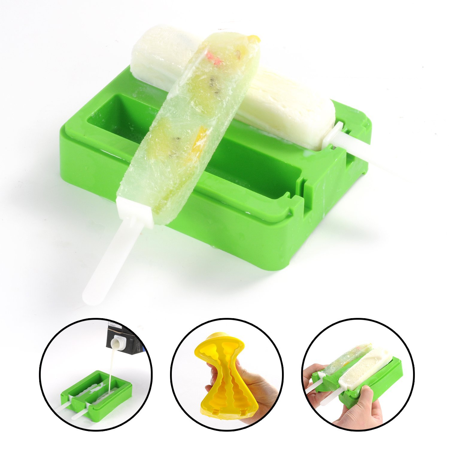 BPA Free Silicone Popsicle Molds, Silicone Popsicle Maker Ice Pop Molds with Lids