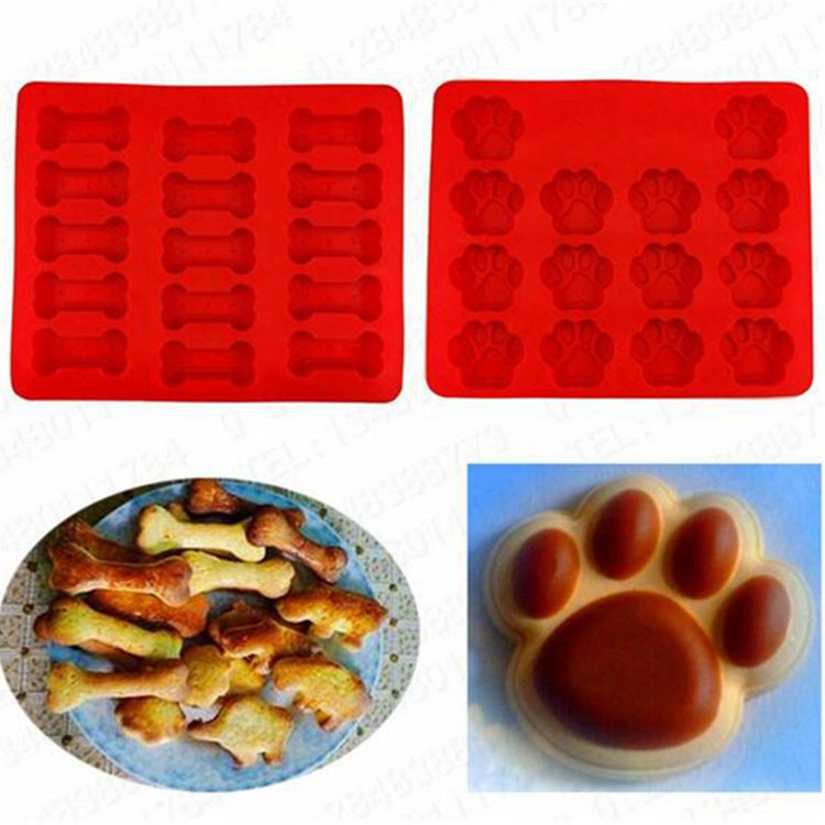 China Supplier 2-Pack Food Grade Silicone Dog Paw and Bone Molds,Large Dog Treat Baking Mold