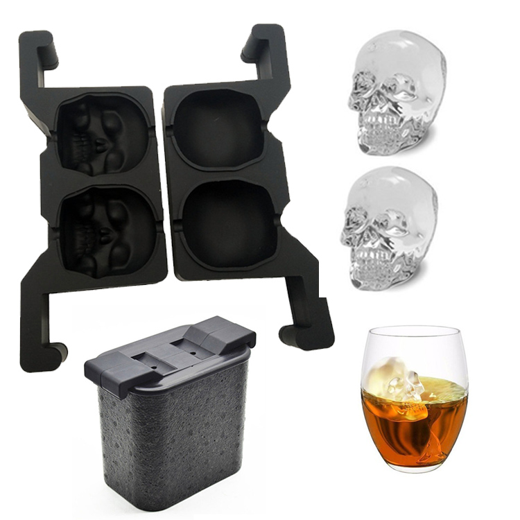 Clear-crystal Double Skull Ice Ball Bandeja molde con pinzas - Hace 2 grandes Crystal Clear Sphere molde
