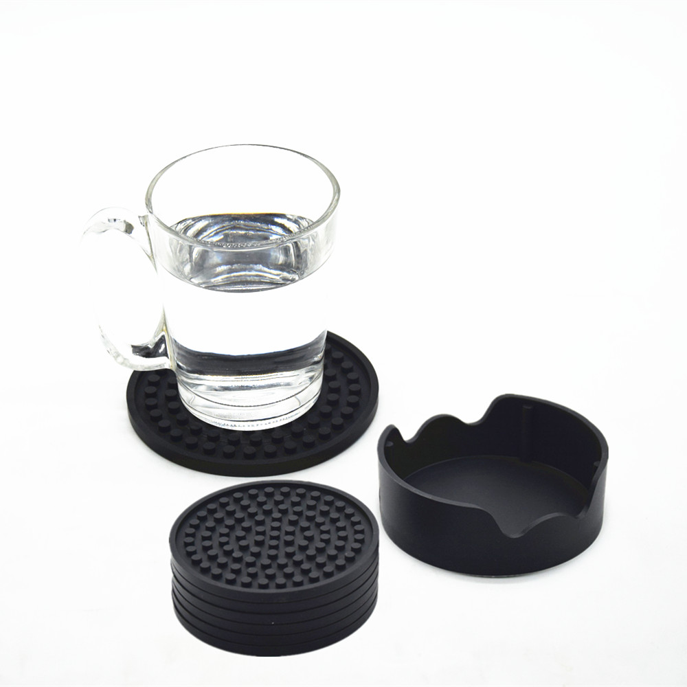 Coasters for Drinks with Holder 4.3 inces Set of 6 Round Silicone Coasters for Wine Glass