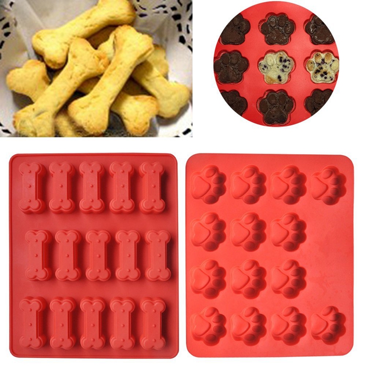 狗爪子和骨头松饼烤锅FDA硅胶蛋糕模具，狗治疗硅胶烘焙模具