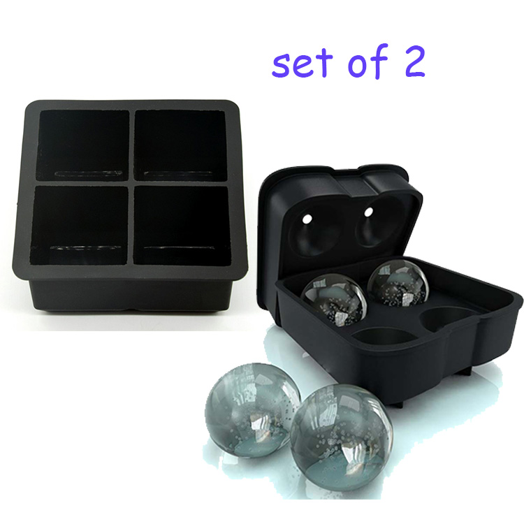 簡単なリリースシリコンアイスキューブトレイ2、球形ラウンドアイスボールメーカー&カクテル、ウィスキーのための大きなスクエアアイスキューブ金型
