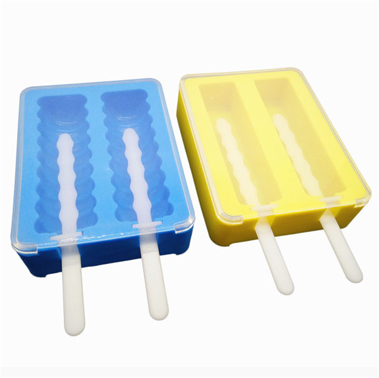 FDA genehmigt 2 Hohlräume Silikon Popsicle Schimmel, stapelbar Ice Pop Sticks Maker mit Deckel