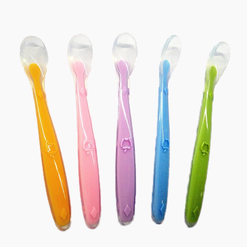 FDA Grade Soft Silicone Spoons Baby Feeding Training Spoons Suppliers