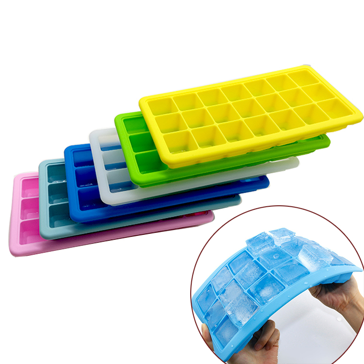 Flexible FDA Approved 21 Cavity Square Mini Silicone Ice Cube Tray with Lid
