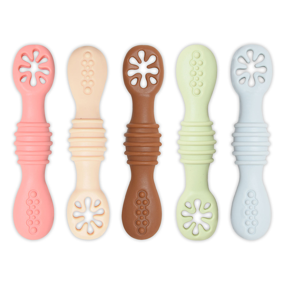 Food Grade BPA Free Baby First Stage Self Feeding Utensils Sets Toddler Training Silicone Baby Spoons