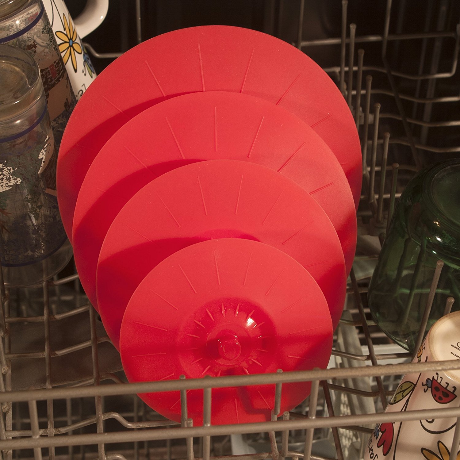 食品级硅胶碗盖5套可重复使用的硅胶吸盘盖碗，盆，杯子