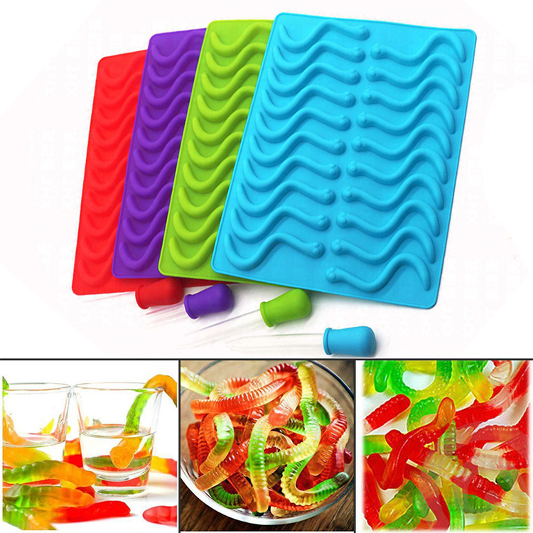 Gummy Worms/bears Mold+2PS Dropper for Healthy Gummy Bears Making,DIY Candy, Halloween Gummy Chocolate