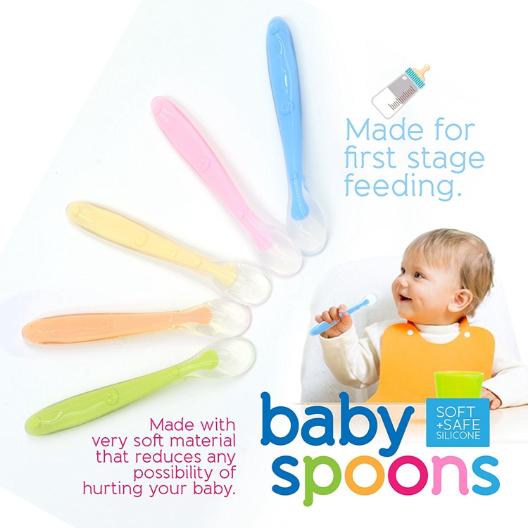 Gezonde Baby Spoons Groothandelaar BPA Gratis Soft Silicone Baby Voeding Spoon Fabrikant